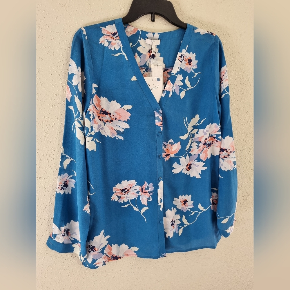 Joie Michi Blue Floral Printed Silk Blouse Size S. New With Tags. - Picture 9 of 10